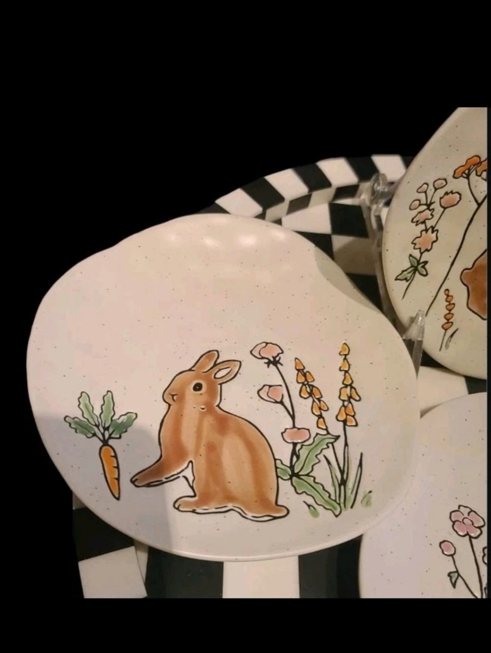 x4 Eli Ana Summer Franny Bunny Rabbit Etched Farmhouse App Dessert Plates Set 6" - Picture 5 of 8